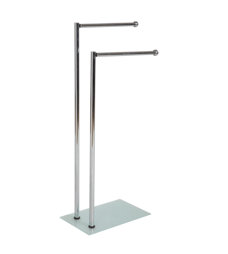 PORTA ASCIUGAMANI IN METALLO CON BASE IN VETRO, 36X20X80 CM.